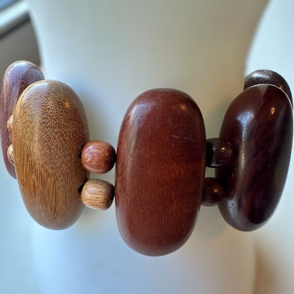 Vintage‎ Wooden Bracelet + Stud Earrings Round Oval Shape Boho Retro - Picture 6 of 11